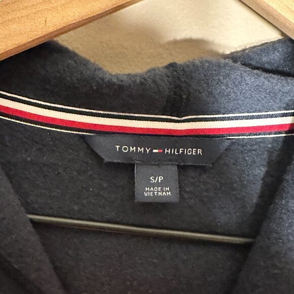 Women's S Tommy Hilfiger Pullover Hooded Sweatshirt Navy White Red Logo Cropped - Picture 4 of 6